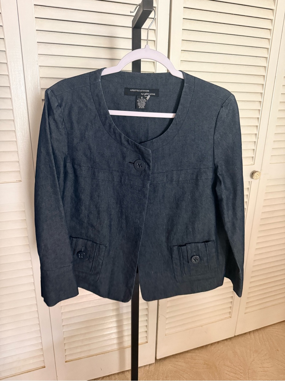 Petite Sophisticate Navy Round-Neck Single-Button Blazer
